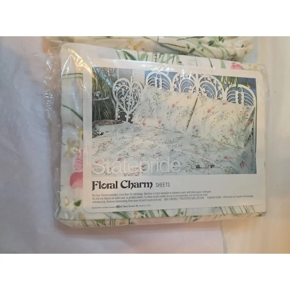 Vtg Statepride Double Fitted And Flat Sheets Floral Charm No Iron